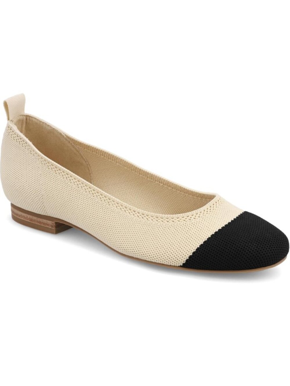 MIA Two-Tone Cream and Black Knit Cap Toe Ballet Flat